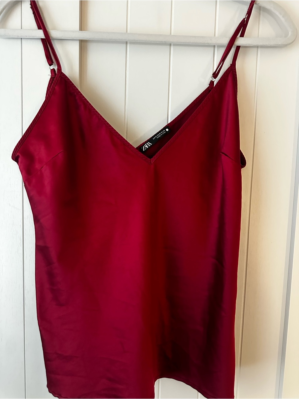 Zara Satin V-Neck Cami in Burgundy